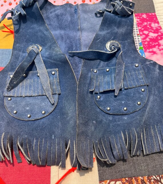 Vintage 50’s Blue suede leather vest kids 2/3T co… - image 3