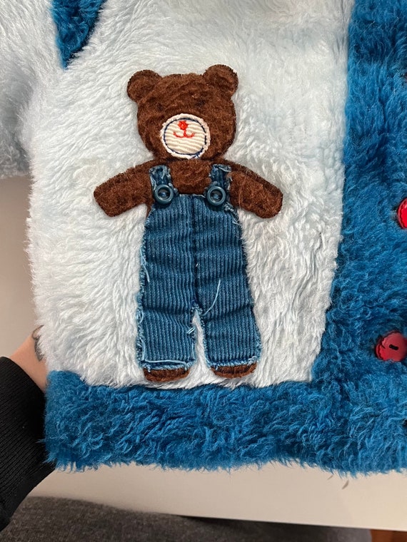 Vintage 80s Fuzzy Teddy Bear Coat Kids 12M/18M - image 2