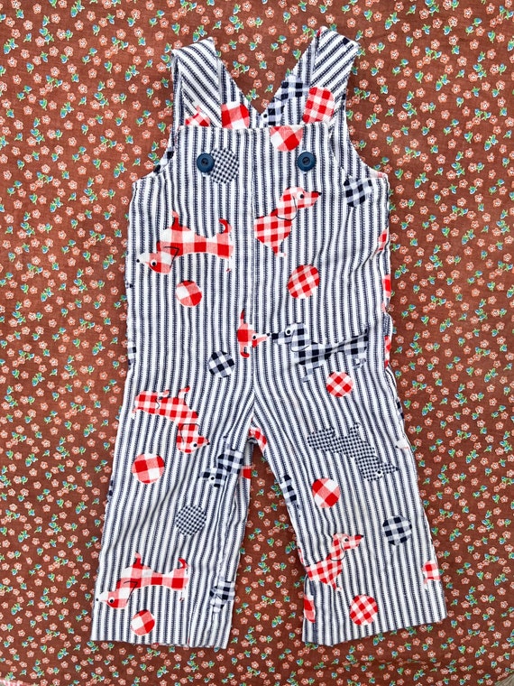 Vintage 70s Weiner Dog Corduroy Overalls Kids 3T … - image 1