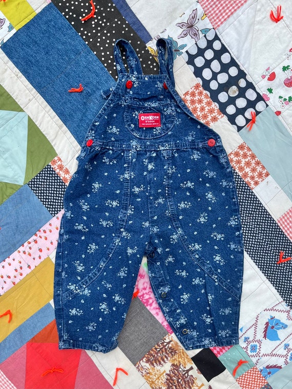 Vintage 90s Oshkosh Denim Overalls Flowers Kids 1… - image 1