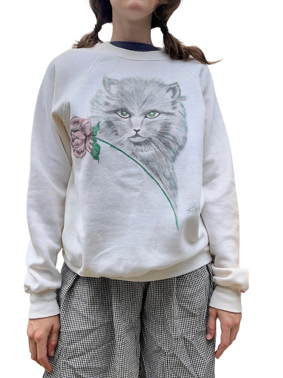 Vtg 80’s/90’s LEE hand painted Cat Sweatshirt Adul