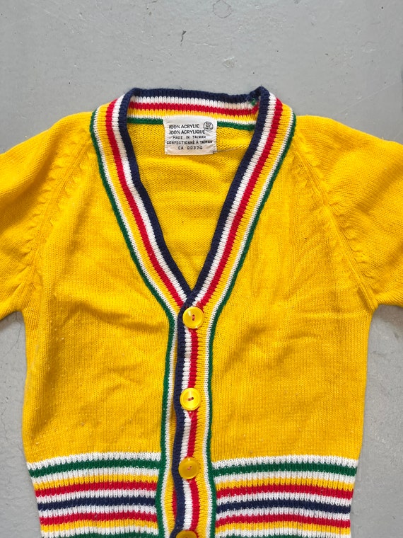 Vintage 80s Knit cardigan kids 6 v neck yellow - image 4