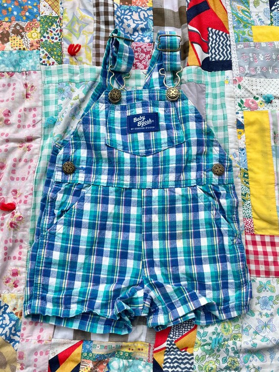 3/6M Vintage 90’s Oshkosh Shortalls Blue Plaid