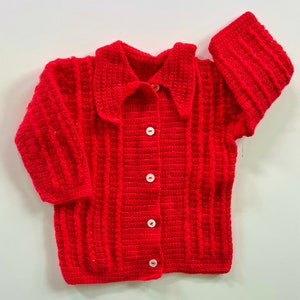 Vtg 70s Handmade Crochet Sweater Kids 3/6M image 1