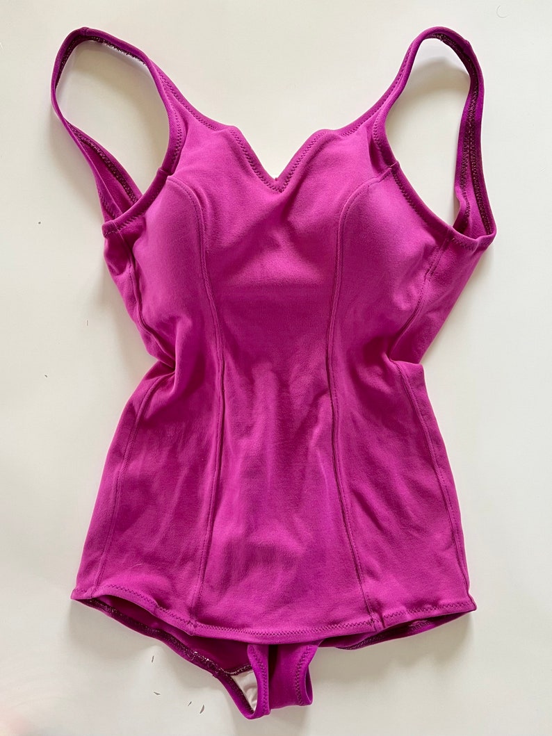 Vtg 60s Jantzen Hot Magenta One Piece Adult S image 5