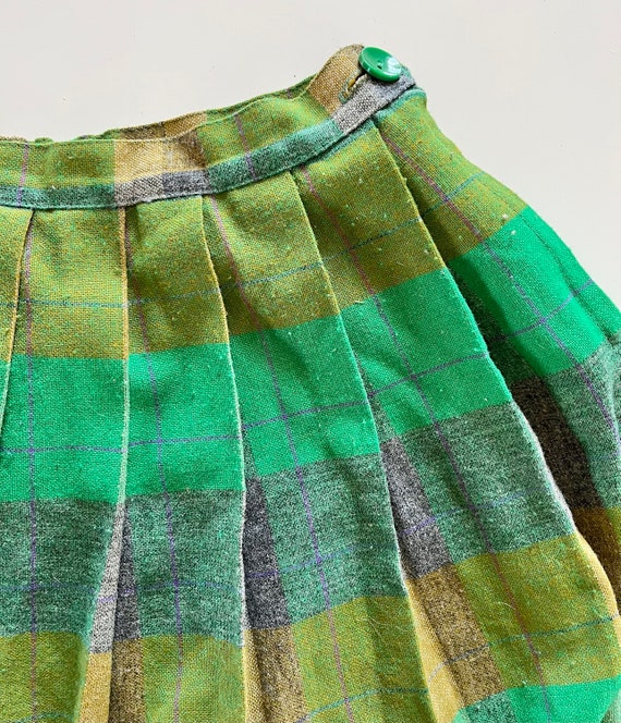 Vtg 50’s Green Plaid Pleated Skirt Adult XS - image 6