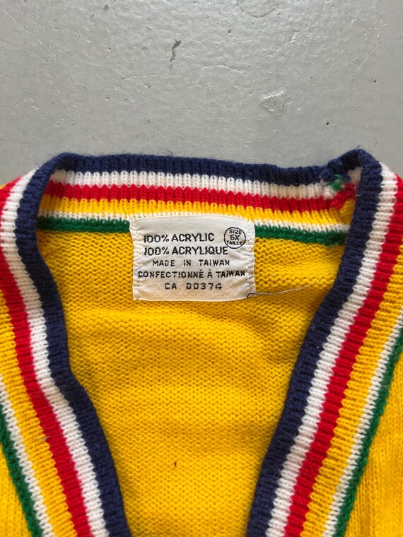 Vintage 80s Knit cardigan kids 6 v neck yellow - image 2