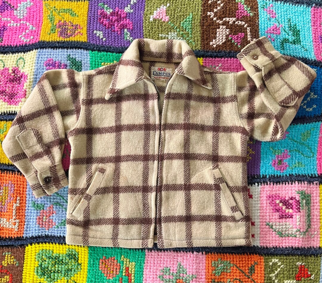 Vintage 40s Plaid Flannel Jacket Kids 4/5 Etsy