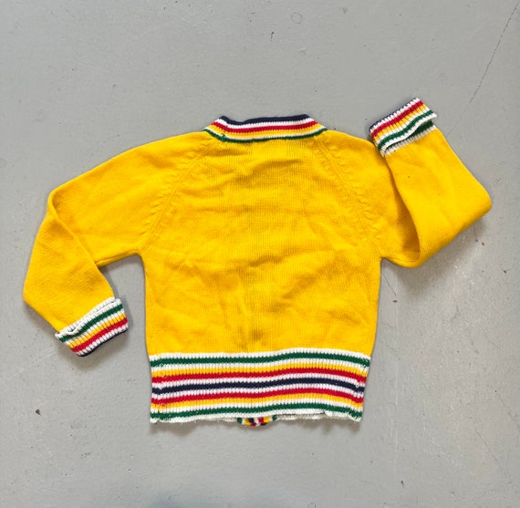 Vintage 80s Knit cardigan kids 6 v neck yellow - image 3