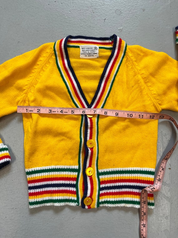 Vintage 80s Knit cardigan kids 6 v neck yellow - image 6