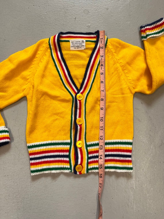 Vintage 80s Knit cardigan kids 6 v neck yellow - image 7