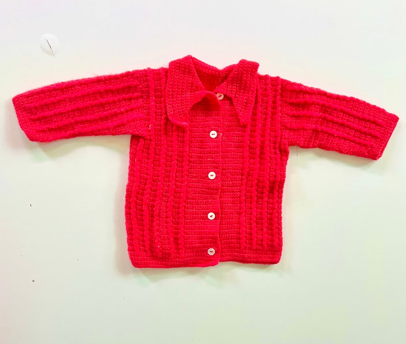 Vtg 70s Handmade Crochet Sweater Kids 3/6M image 4