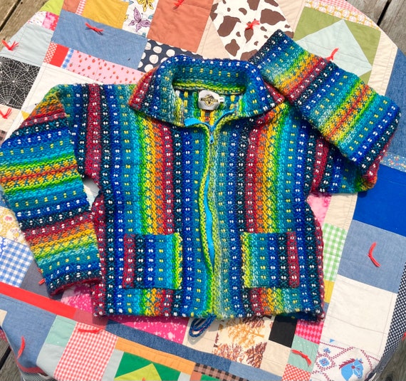 Vintage 90’s Woven Zip up Earthragz rainbow adult… - image 1