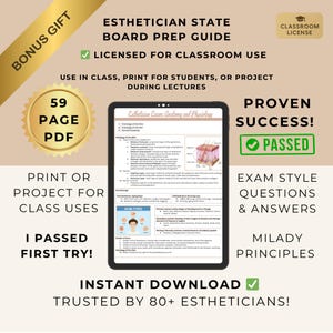 Esthetician State Board Exam Study Guide: Classroom License, Anatomy & Safety (PDF Download