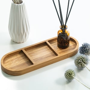 Ovaal eikenhouten dienblad bord bord naturel 10 x 28 cm sieraden- en koffieblad met modern design | opberger voor lades | houten onderzetter