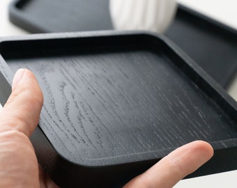 Black Wooden Oak Tray Rounded Bottom ,Handmade Tray, wooden Cup tray, Wood Natural Tray organization,Modern Bathroom Tray,Kitchen Tray