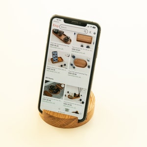 Wooden Phone Stand, iPhone Holder for Desk, Oak or American Walnut Desk Organizer, Office Gift for Him and Her, Mobile Phone Stand Holder