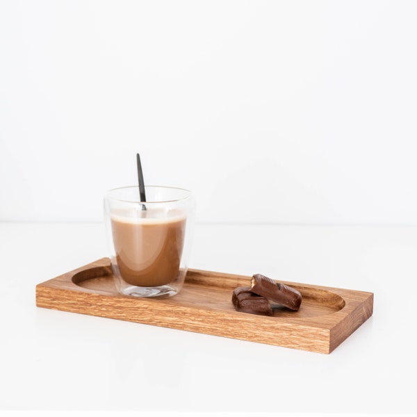 Serviertablett Eiche: Moderner Holz Kaffee & Schmuck Organizer