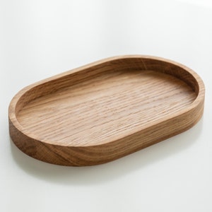 Oval Oak wood serving Tray Board Plate Natural 13.5 x 22 cm jewelry and coffee tray with modern design valet tray organizer wood coaster image 5