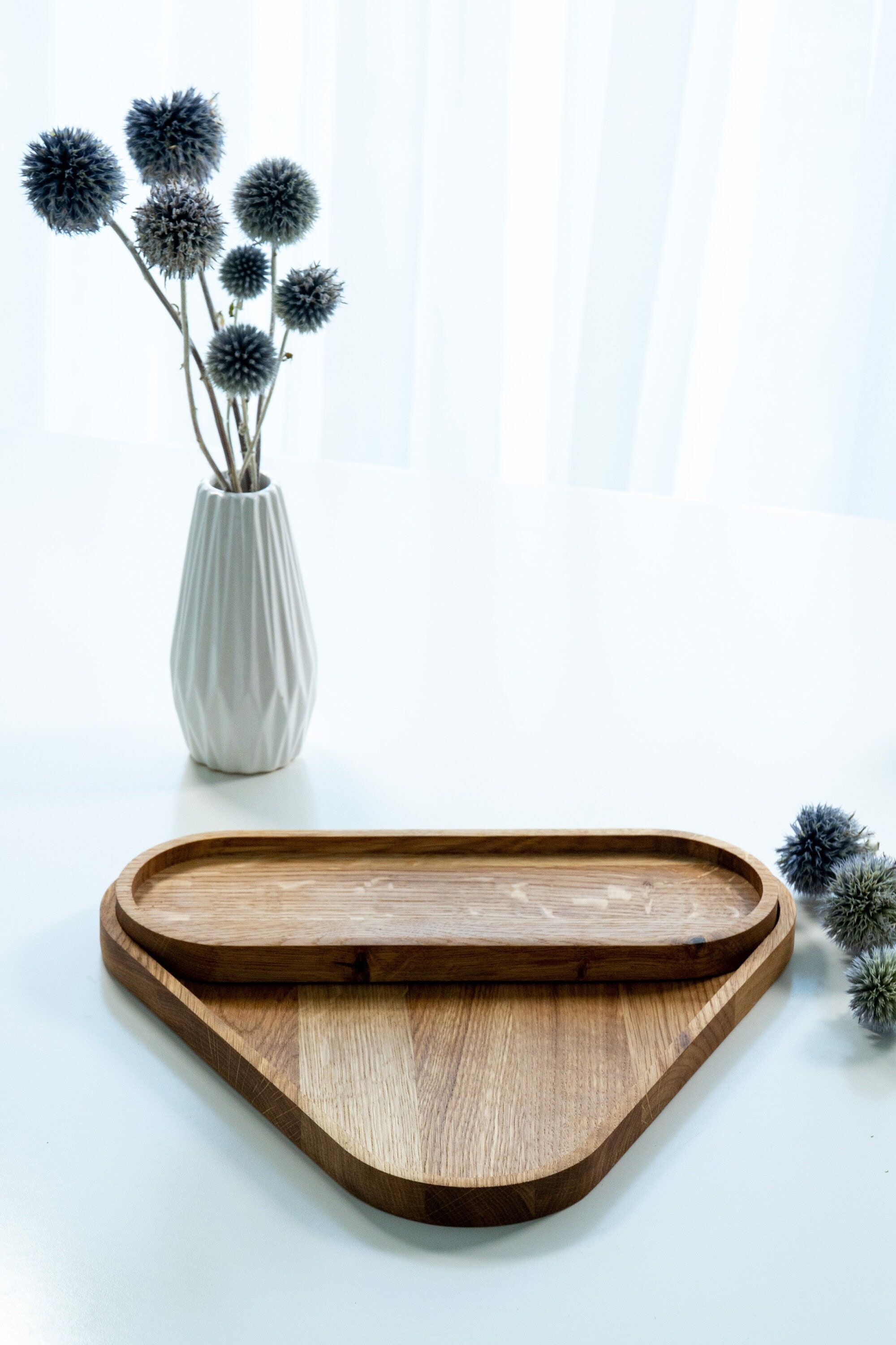 Oak Wood Triangle Shaped Tray Set With Oval for a Coffee Table Etsy