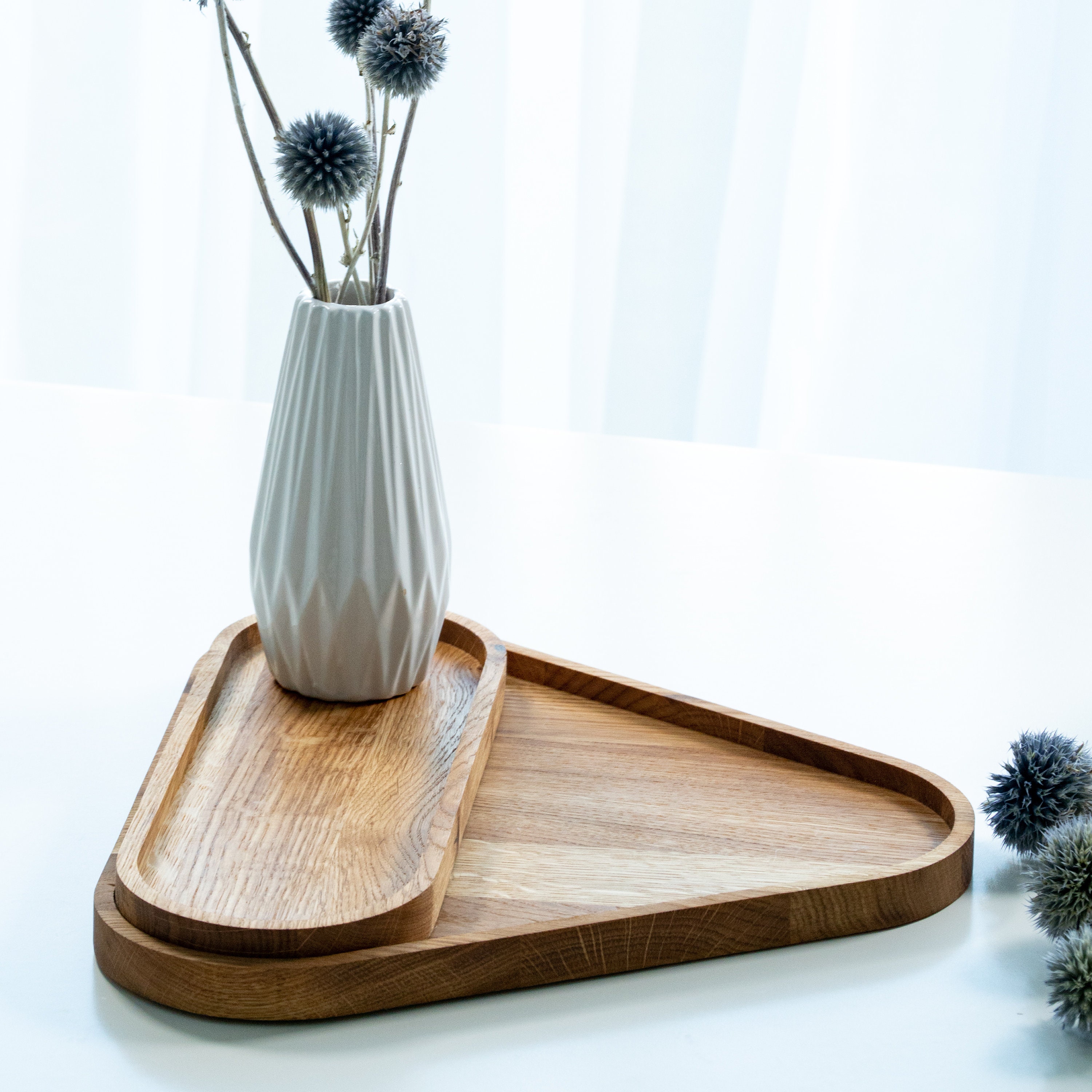 Oak Wood Triangle Shaped Tray Set With Oval for a Coffee Table Etsy