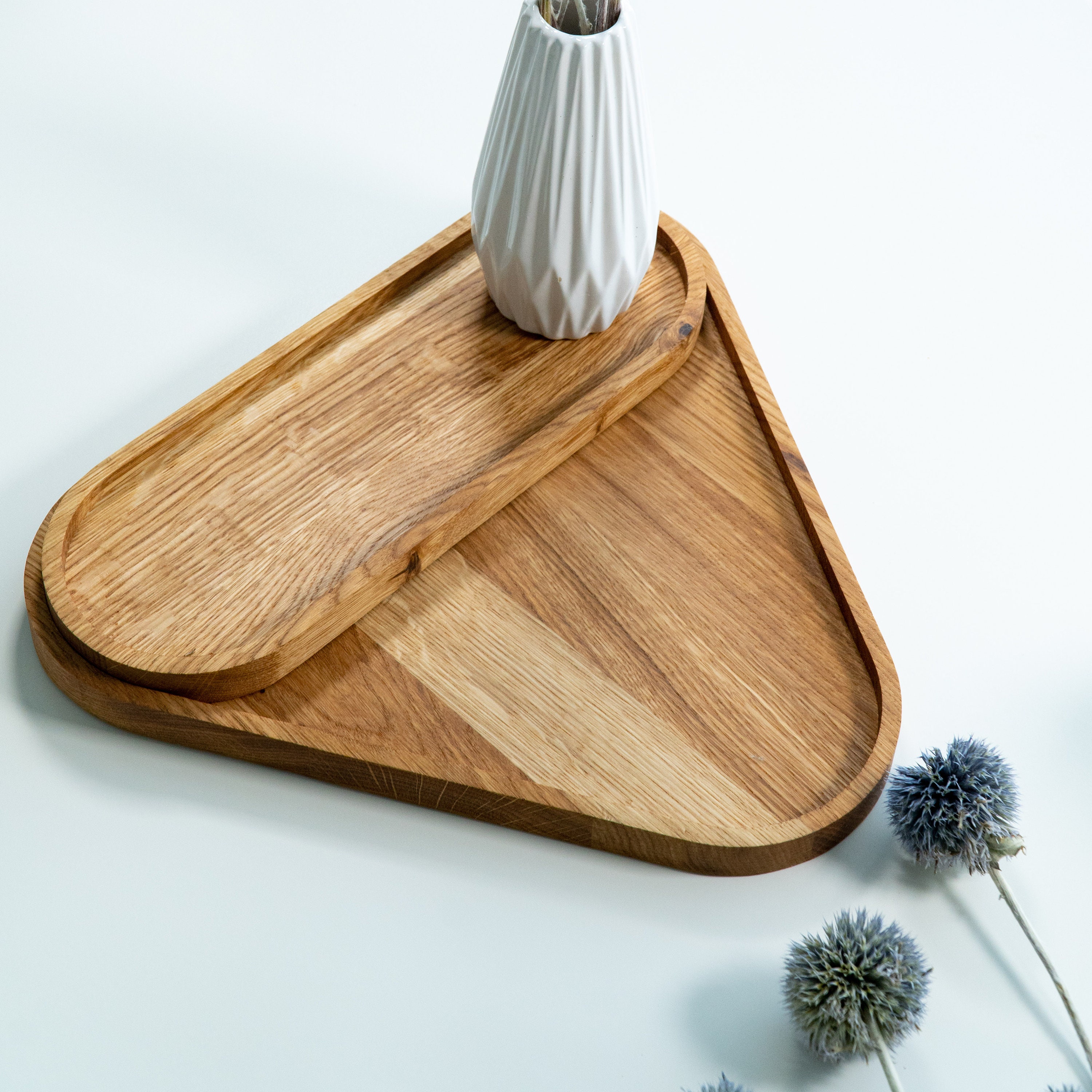 Oak Wood Triangle Shaped Tray Set With Oval for a Coffee Table Etsy