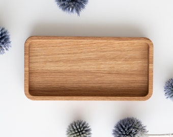 Plateau en bois de chêne, 9 x 18 cm. Plateau de bureau en bois pour bijoux, clés, montre, lunettes, stylos. Accessoires de bureau cadeaux design moderne