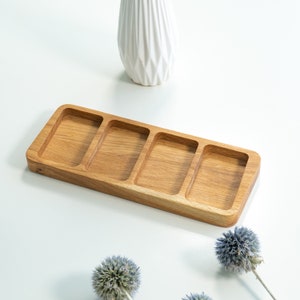 Handgemaakte houten bureau-organizer - 4 kamers, 25 x 10 houten sorteerbak, bak met vakken, cm - hoogwaardig eikenhout