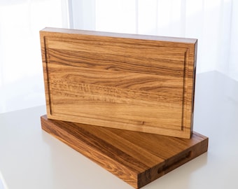 Tabla de cortar de roble macizo: tabla de cortar de madera hecha a mano con bisel suizo, tabla de servir de roble y tabla para pan de 25 x 40 cm
