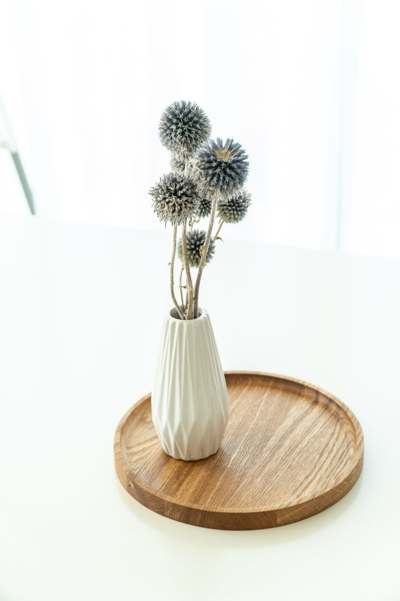 Round Oak Wood Tray Serving Tray Wood Snack Tray Bridal Etsy