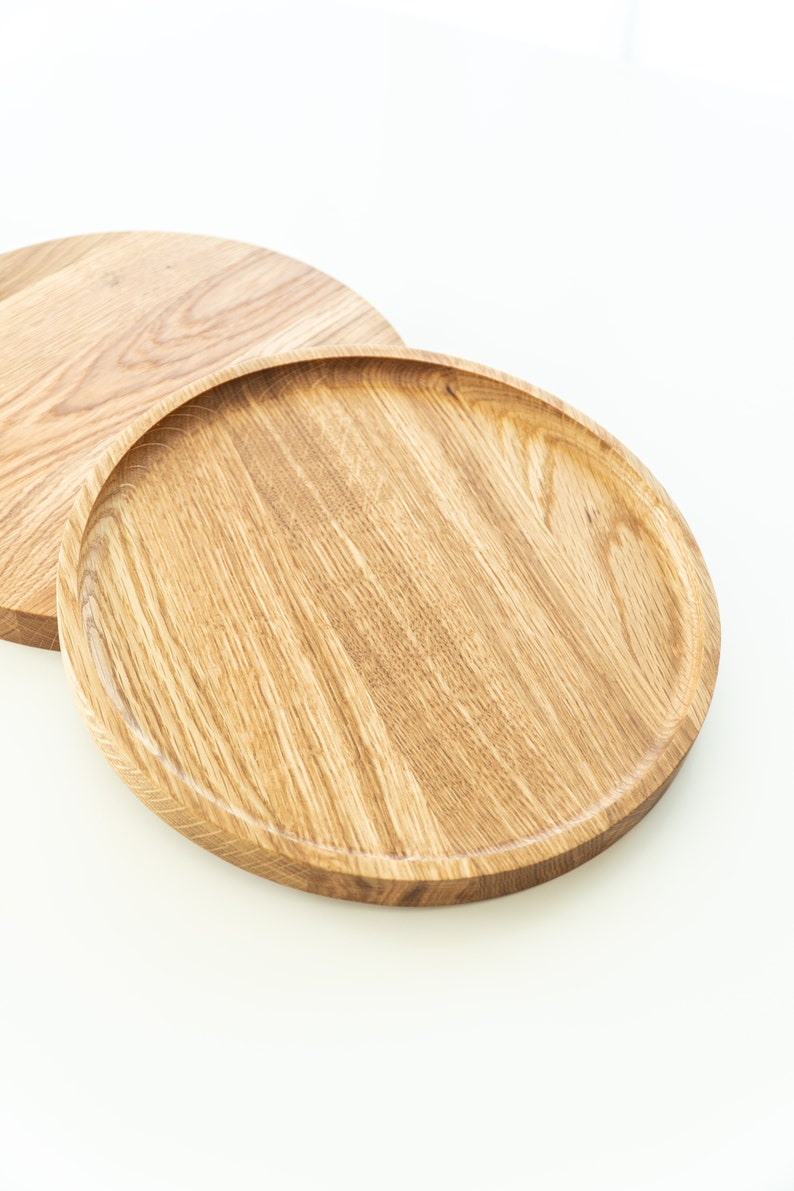 Round Oak Wood Tray Serving Tray Wood Snack Tray Bridal Etsy