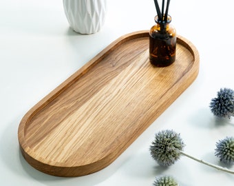 Oval Oak wood serving Tray Board Plate Natural 15 x 35 cm  jewelry and coffee tray with modern design | valet tray organizer | wood coaster