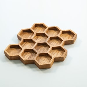 Honeycomb Oak wood Tray, 21 x 22.5 cm. Wooden desk tray for jewelry. modern design Gift office desk accessories