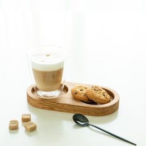 Oval Oak wood coffee serving Tray Board Plate Natural 10 x 20 cm coffee tray Tea, coffee lover wood coaster Gift for birthday