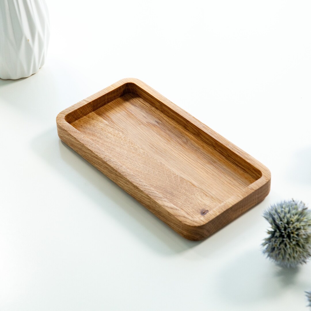 Oak Wood Tray, 9 X 18 Cm. Wooden Desk Tray for Jewelry, Keys, Watch