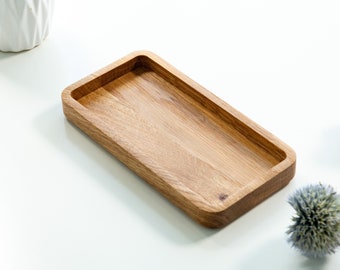 Oak wood Tray, 9 x 18 cm. Wooden desk tray for jewelry, keys, watch, glasses, pens. modern design Gift office desk accessories