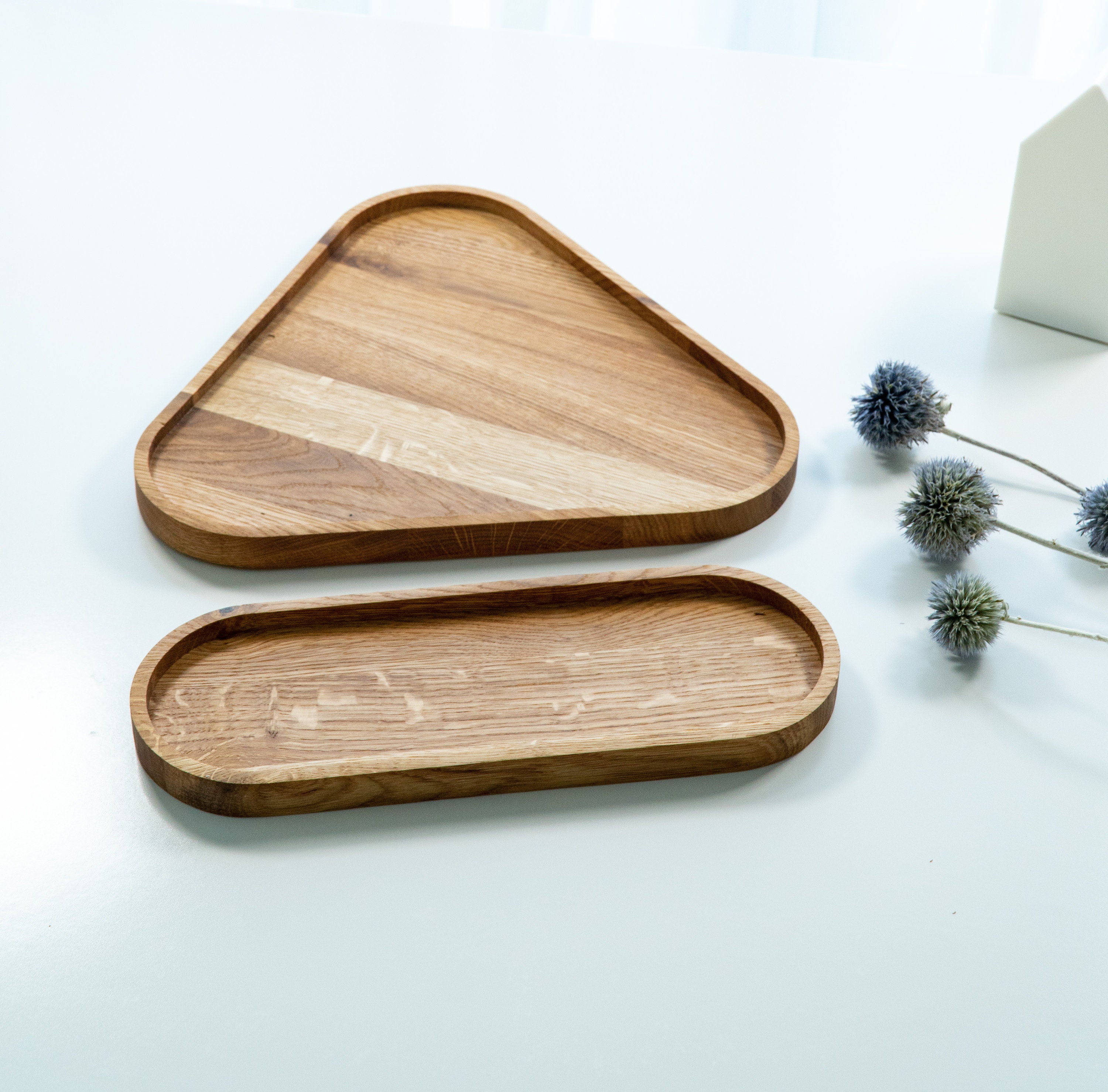 Oak Wood Triangle Shaped Tray Set With Oval for a Coffee Table Etsy