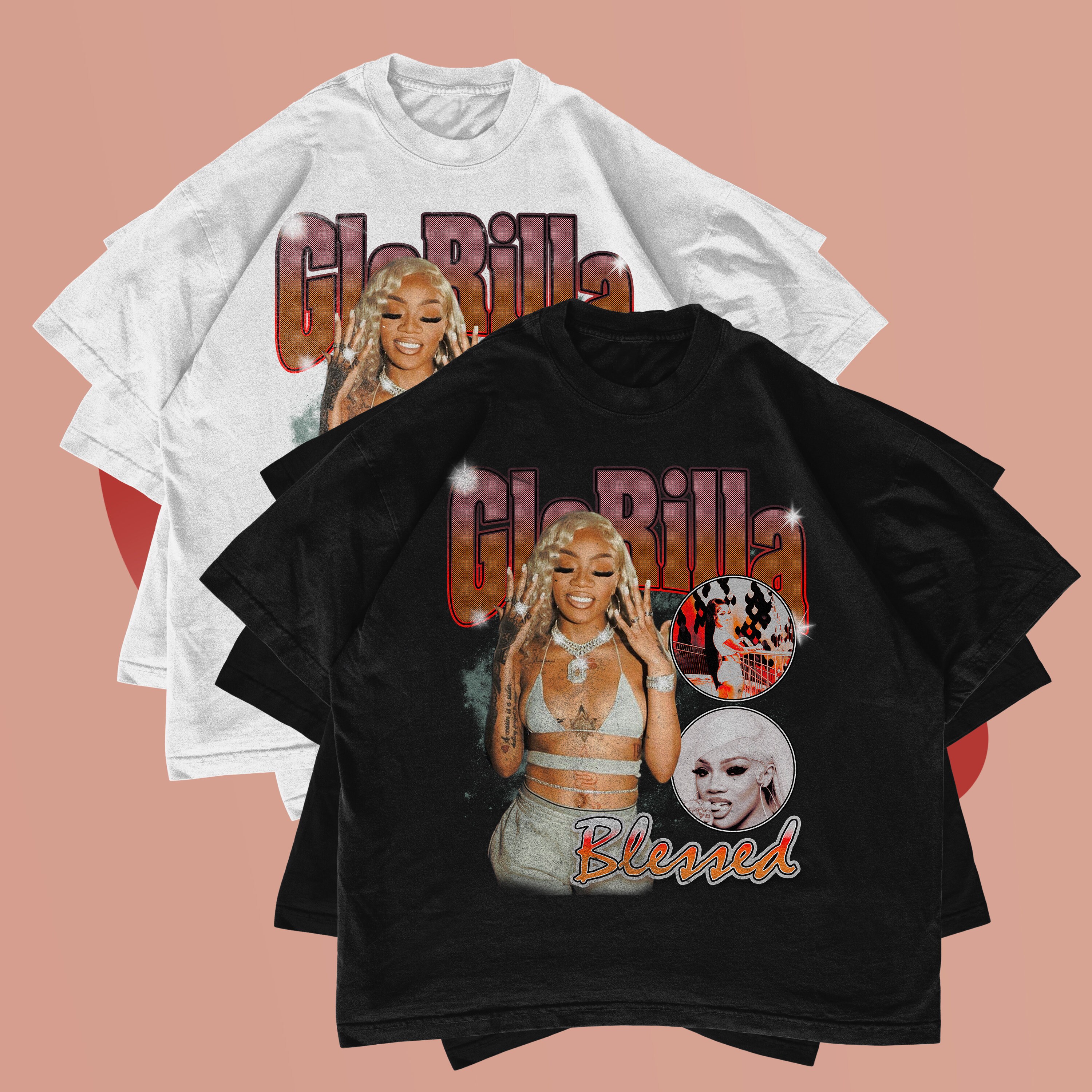 GloRilla Vintage Print T Shirt Short Long Sleeve Recording Artist Rapper R&B Hip Hop Female Dance Music Cover Tomorrow More Love Wut U On
