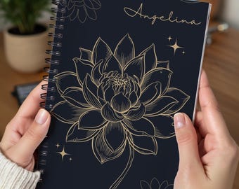 Personalized Lotus Blossom Spiral Notebook Flower Journal for Students and Writers Self-Discovery Floral Diary