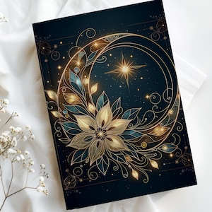 Personalized Celestial Hardcover Journal: Angelic Floral Crescent Moon Planner