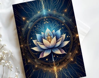 Celestial Lotus Flower Hardcover Journal, Dark Blue Floral Notebook
