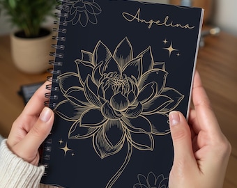 Personalized Lotus Blossom Spiral Notebook Aesthetic Flower Journal for Students and Writers Perfect for Gifting Self-Discovery Floral Diary