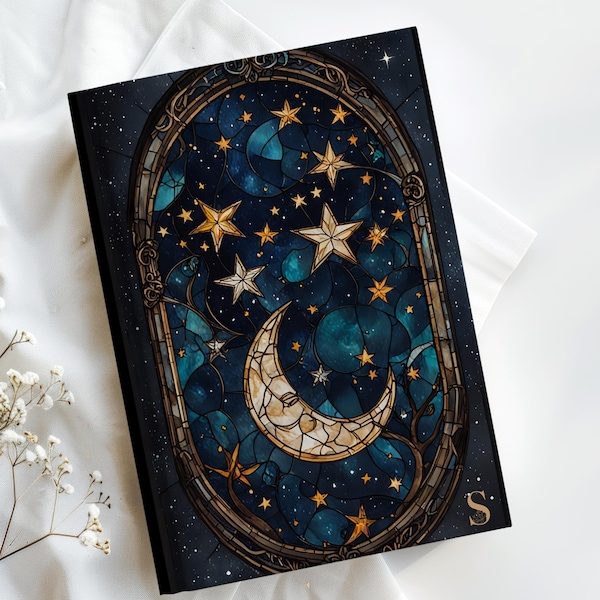 Stained Glass Moon & Stars Journal: Celestial Galaxy Theme