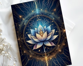 Celestial Lotus Flower Hardcover Journal, Dark Blue Floral Notebook
