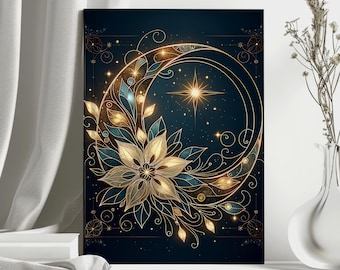 Personalized Celestial Hardcover Journal: Angelic Floral Crescent Moon Planner