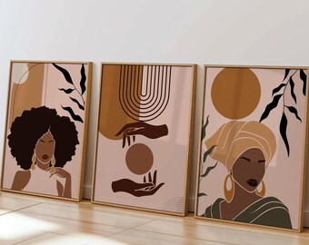 Mid Century Modern African Woman Art Print: Boho Home Decor
