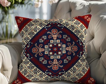 Palestinian Tatreez Pillow Cover: Middle Eastern Decor, Ethnic Throw Pillow