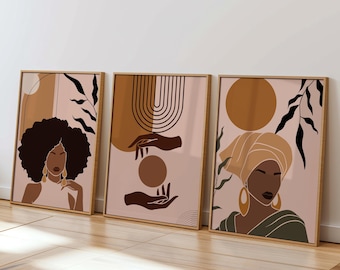 Mid Century Modern African Woman Art Print: Boho Home Decor