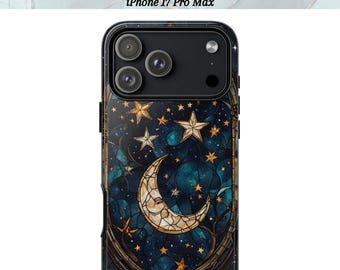Celestial Stained Glass Phone Case: Moon & Stars Tough Case