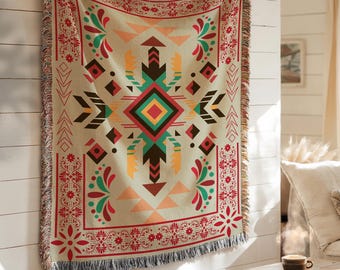 Southwestern Woven Blanket: Native American Aztec Cozy Home Decor
